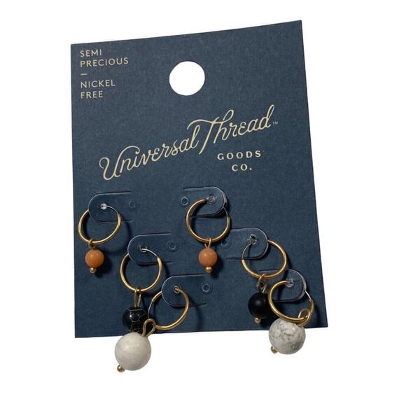 Universal Thread Hoop Earrings with Semi-Precious Stones – New - Picture 1 of 4